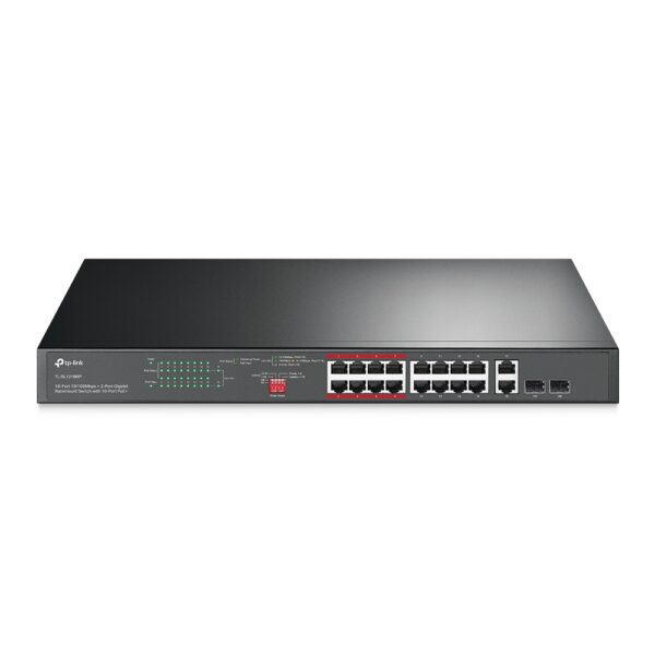 TP Link  16-PORT 10/100MBPS+2-PORT GIGABIT RACKMOUNT SWITCH WITH 16-PORT POE+